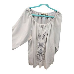 New Glory Sheer Embroidered Peasant Top Womens 2X